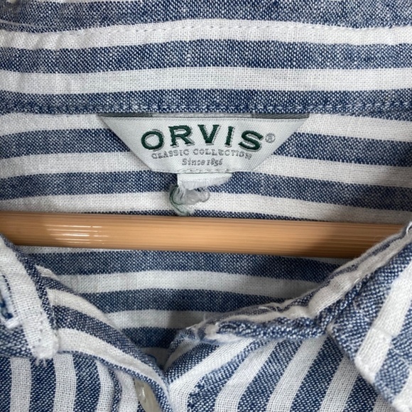 ORVIS Linen Top XXL Short Sleeve Stripe Button Up Coastal Beach Preppy Nautical - Picture 7 of 11